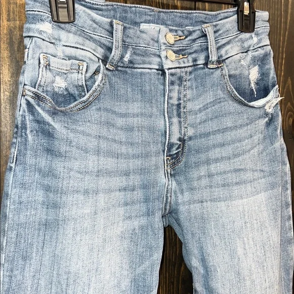 KanCan High Rise Super Flare Jeans 28 Distressed Denim Medium Stretch Boho 30 - Picture 2 of 12